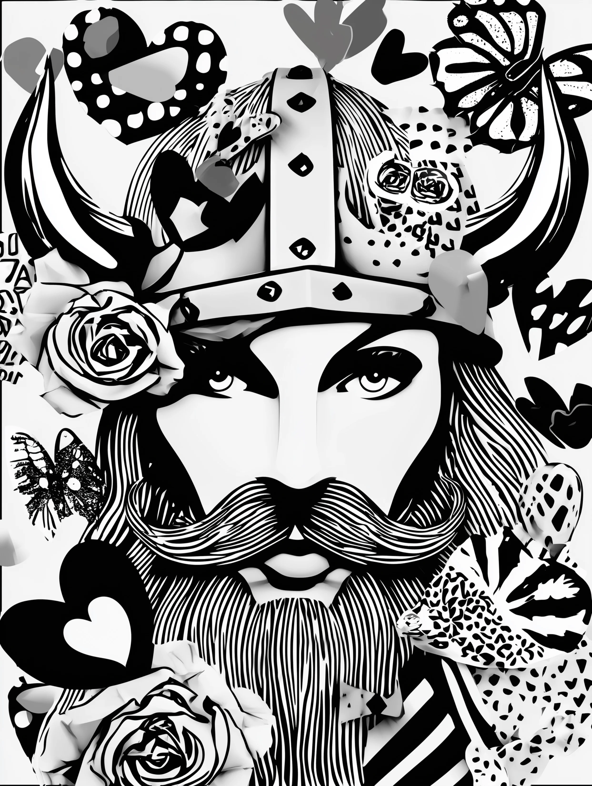 Free printable viking coloring page for adults featuring a bearded viking with heart details